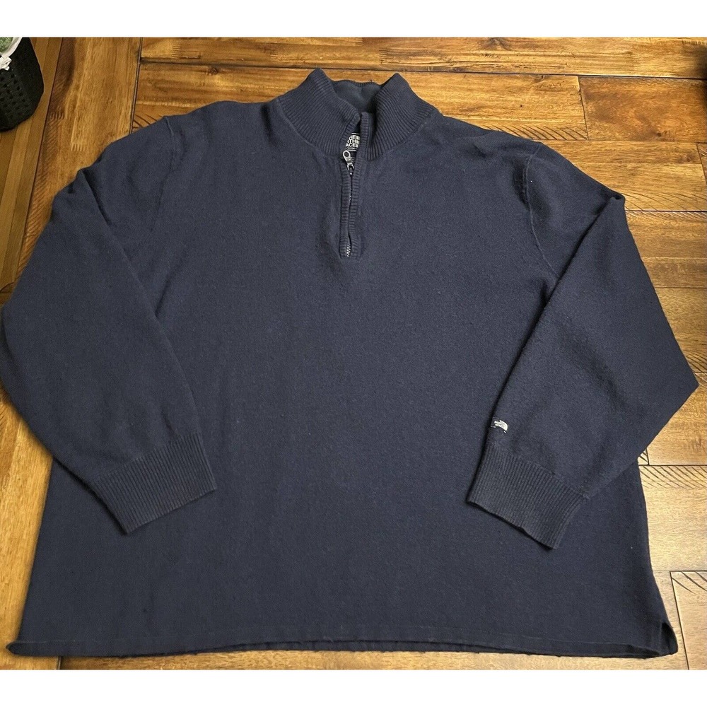 North Face Men’s XXL Navy Blue Fuzzy 1/4 Zip Sweater Cotton Wool Blend